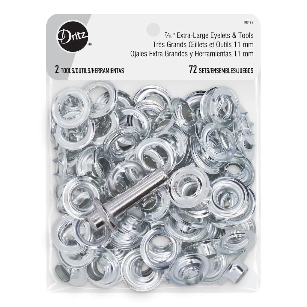 Outlet π Dritz® Silver Extra-Large Eyelets with Tools, 7/16" π 1 Outlet π Dritz® Silver Extra-Large Eyelets with Tools, 7/16" π