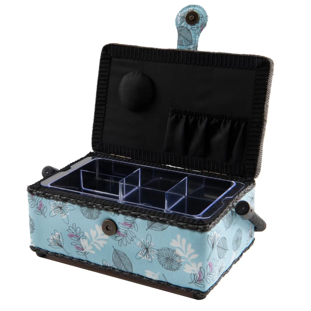 Wholesale 🎉 Dritz® Light Blue Floral Small Rectangular Sewing Basket 😀 2 Wholesale 🎉 Dritz® Light Blue Floral Small Rectangular Sewing Basket 😀 - Image 2