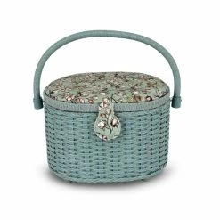 New 🎉 Dritz® Soft Green Floral Small Oval Weaved Sewing Basket 🎁