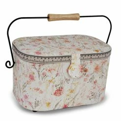 Deals 👍 Dritz® Neutral Floral Large Oval Sewing Basket With Metal Handle ❤️