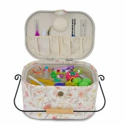 Deals 👍 Dritz® Neutral Floral Large Oval Sewing Basket With Metal Handle ❤️ -Deals Dritz Store D501571S 5