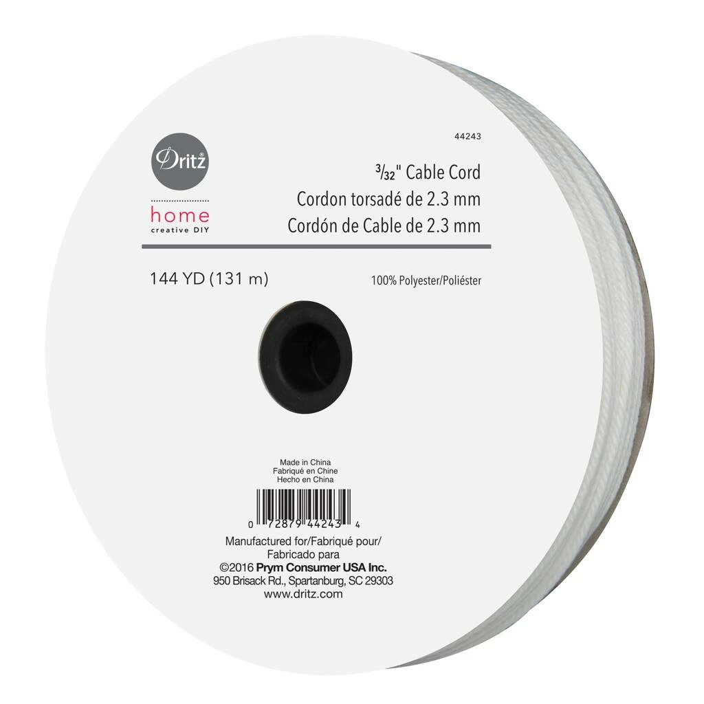 Brand new 🔥 Dritz® Home White Polyester 3/32" Cable Cord, 144yd. ✨ 1 Brand new 🔥 Dritz® Home White Polyester 3/32" Cable Cord, 144yd. ✨