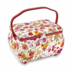 New 😀 Dritz® Large Red & White Floral Curved Sewing Basket ⭐